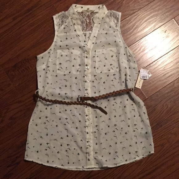 Wishful Park Sheer Top w/ birds - Picture 4 of 8